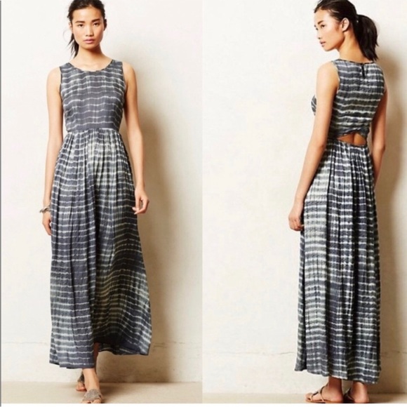 NEUW for Anthropologie Blue/Gray Shibori Cutout Maxi Dress Size Large - Picture 1 of 14